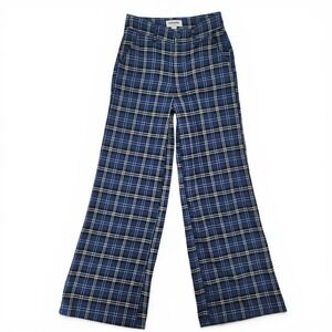 RSQ Womens M Straight Leg Pants Plaid Stretch Blue Check Casual Preppy